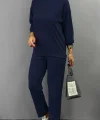 Kadın Uzun Kollu Bisiklet Yaka Viskon Iki Iplik Bluz Ve Pantolon Ikili Takım