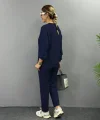 Kadın Uzun Kollu Bisiklet Yaka Viskon Iki Iplik Bluz Ve Pantolon Ikili Takım
