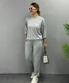 Kadın Uzun Kollu Bisiklet Yaka Viskon Iki Iplik Bluz Ve Pantolon Ikili Takım