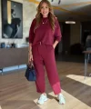 Kadın Uzun Kollu Bisiklet Yaka Viskon Iki Iplik Bluz Ve Pantolon Ikili Takım