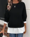 Kadın Uzun Kollu Bisiklet Yaka Viskon Iki Iplik Ve Etek Ucu Trikoton Bluz