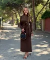 Kadın Uzun Kollu Bisiklet Yaka Yandan Bağlamalı Uzun Modal Elbise