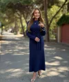 Kadın Uzun Kollu Bisiklet Yaka Yandan Bağlamalı Uzun Modal Elbise