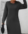 Kadın Uzun Kollu Bisiklet Yaka Yırtmaç Detay Triko Midi Boy Elbise
