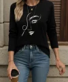 Kadın Uzun Kollu Bisiklet Yaka Yüz Desenli Viskon Bluz
