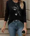 Kadın Uzun Kollu Bisiklet Yaka Yüz Desenli Viskon Bluz