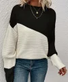 Kadın Uzun Kollu Blok Desenli Triko Bluz