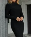 Kadın Uzun Kollu Boğazlı Midi Boy Triko Elbise (kemersiz)