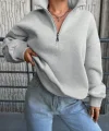 Kadın Uzun Kollu Boğazlı Yaka Fermuar Detay üç Iplik şardonlu Sweat