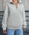 Kadın Uzun Kollu Boğazlı Yaka Fermuar Detay üç Iplik şardonlu Sweat