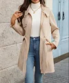 Kadın Uzun Kollu Boyundan Düğmeli Fermuarlı Beli Kuşaklı Süet Ceket