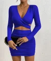 Kadın Uzun Kollu çapraz Dekolte Detaylı Mini Sandy Elbise