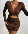 Kadın Uzun Kollu çapraz Dekolte Detaylı Mini Sandy Elbise