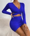 Kadın Uzun Kollu çapraz Dekolte Detaylı Mini Sandy Elbise