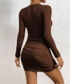 Kadın Uzun Kollu çapraz Dekolte Detaylı Mini Sandy Elbise