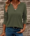 Kadın Uzun Kollu Cepli V Yakalı Viskon Iki Iplik Bluz