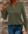 Kadın Uzun Kollu Cepli V Yakalı Viskon Iki Iplik Bluz