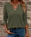 Kadın Uzun Kollu Cepli V Yakalı Viskon Iki Iplik Bluz