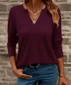 Kadın Uzun Kollu Cepli V Yakalı Viskon Iki Iplik Mürdüm Bluz