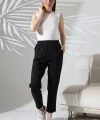 Kadın Uzun Kollu Dalıç Kumaş Cep Detay Beli Lastikli ütüsüz Pantolon