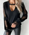 Kadın Uzun Kollu Damla Detaylı Viskon Iki Iplik Bluz