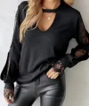 Kadın Uzun Kollu Damla Detaylı Viskon Iki Iplik Bluz
