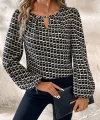 Kadın Uzun Kollu Damla Detaylı Yaka Desenli Süprem Bluz