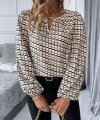 Kadın Uzun Kollu Damla Detaylı Yaka Desenli Süprem Bluz