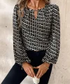 Kadın Uzun Kollu Damla Detaylı Yaka Desenli Süprem Bluz