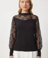 Kadın Uzun Kollu Dantel Detay Bluz