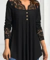 Kadın Uzun Kollu Dantel Detaylı Düğmeli Viskon Bluz