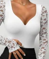 Kadın Uzun Kollu Dantelli Dekolte Detaylı Dalgıç Bluz
