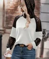 Kadın Uzun Kollu Dantelli Kapşonlu Viskon Iki Iplik Bluz