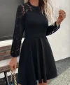 Kadın Uzun Kollu Dantelli Kloş Mini Ithal Krep Elbise