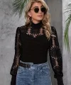 Kadın Uzun Kollu Dantelli Yarı Balıkçı Yaka Viskon Bluz