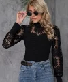 Kadın Uzun Kollu Dantelli Yarı Balıkçı Yaka Viskon Bluz