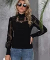 Kadın Uzun Kollu Dantelli Yarı Balıkçı Yaka Viskon Bluz
