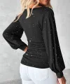 Kadın Uzun Kollu Degaje Yaka Taşlı Sandy Bluz