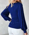 Kadın Uzun Kollu Degaje Yaka Taşlı Sandy Bluz