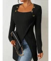 Kadın Uzun Kollu Derin Kare Yaka Düğme Detay şardonlu Kaşkorse Kruvaze Bluz