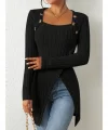 Kadın Uzun Kollu Derin Kare Yaka Düğme Detay şardonlu Kaşkorse Kruvaze Bluz