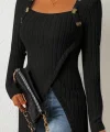 Kadın Uzun Kollu Derin Kare Yaka Düğme Detay şardonlu Kaşkorse Kruvaze Bluz