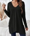 Kadın Uzun Kollu Derin V Yakalı Asimetrik Kesim Cepli Detay Yün Viskon Iki Iplik Bluz