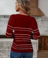 Kadın Uzun Kollu Derin V Yakalı çizgi Desenli Triko Bluz