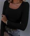 Kadın Uzun Kollu Derin Yuvarlak Yaka Kaşkorse Bluz