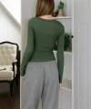 Kadın Uzun Kollu Derin Yuvarlak Yaka Kaşkorse Bluz
