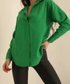Kadın Uzun Kollu Dokuma Kumaş Klasik Gömlek