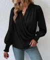 Kadın Uzun Kollu Dökümlü Kruvaze Yaka Kol Ucu Gipeli Sandy Bluz