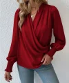 Kadın Uzun Kollu Dökümlü Kruvaze Yaka Kol Ucu Gipeli Sandy Bluz