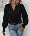Kadın Uzun Kollu Dökümlü Kruvaze Yaka Kol Ucu Gipeli Sandy Bluz
